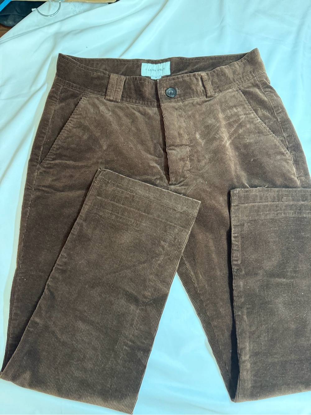 Straight-Leg Corduroy Pants in Chocolate Brown